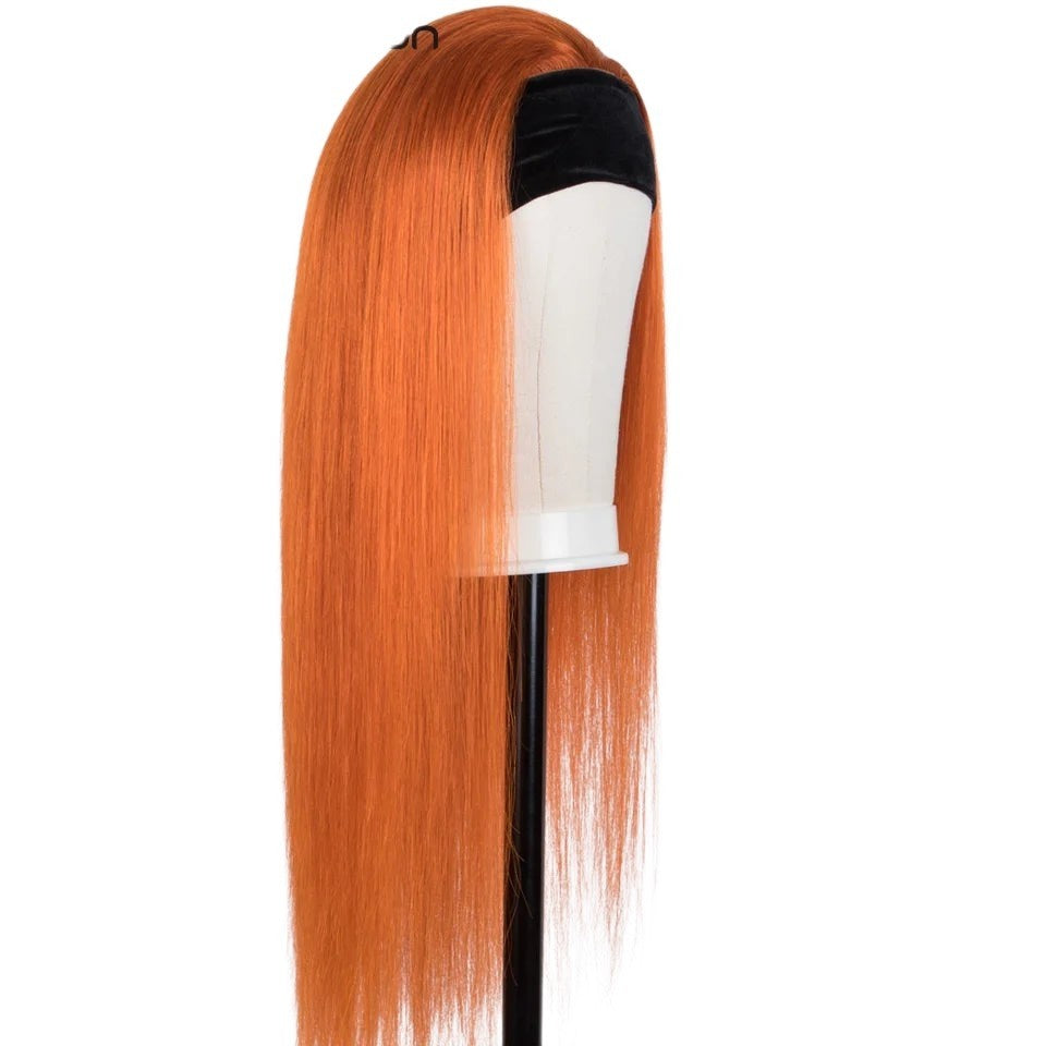 RitzWigs ginger orange straight headband wig made of 100% human hair on a mannequin head