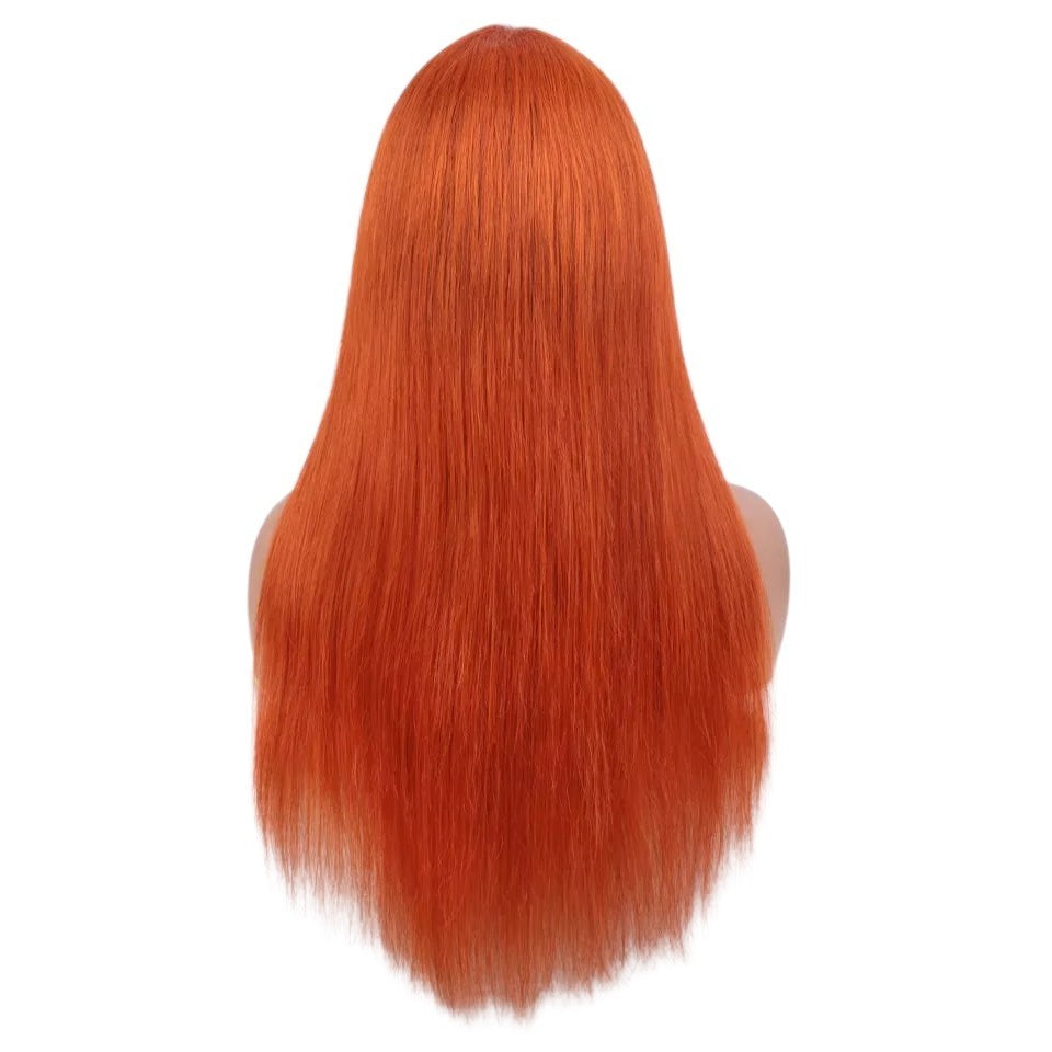 RitzWigs long straight ginger human hair wig shown from the back on a mannequin head