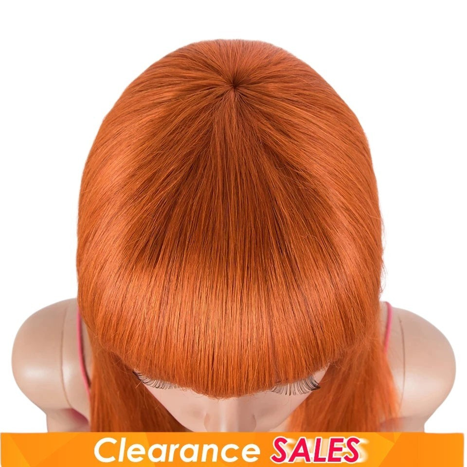 RitzWigs ginger orange long straight human hair wig on a mannequin head with bangs
