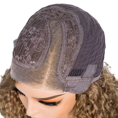 RitzWigs glueless curly bob wig showing the interior 6x1 transparent Swiss lace cap construction on a mannequin head