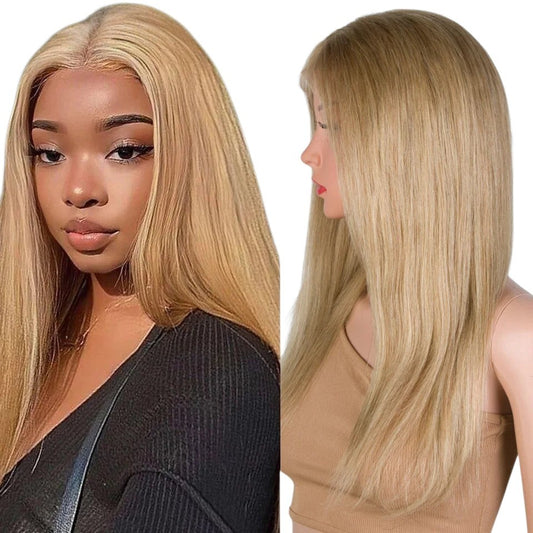 RitzWigs golden blond straight human hair lace front wig worn by a model and displayed on a mannequin head