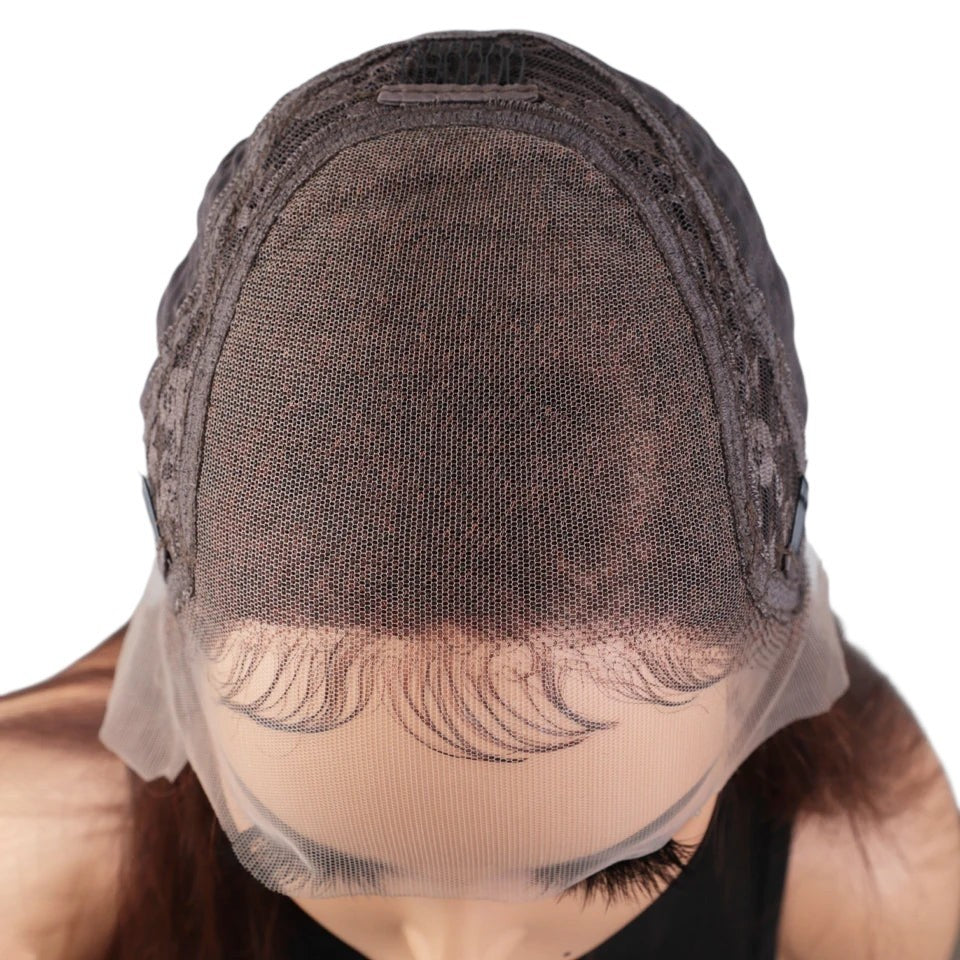 RitzWigs 13x5 HD lace frontal wig cap with pre-plucked hairline and Swiss lace base for natural human hair styling