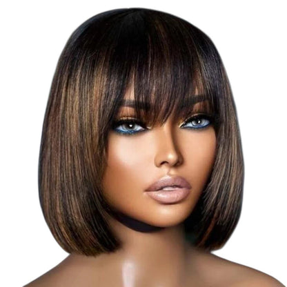 RitzWigs glueless short bob human hair wig with bangs in P1B/30 highlight colour on a mannequin