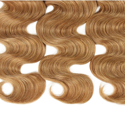 RitzWigs honey blonde 27 Brazilian body wave Remy human hair bundles with soft, voluminous waves.