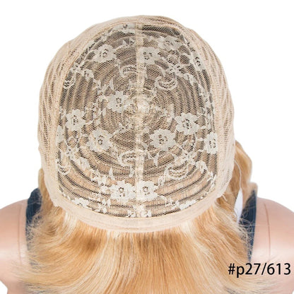 RitzWigs honey blonde highlight Brazilian Remy human hair wig cap interior view showing lace construction