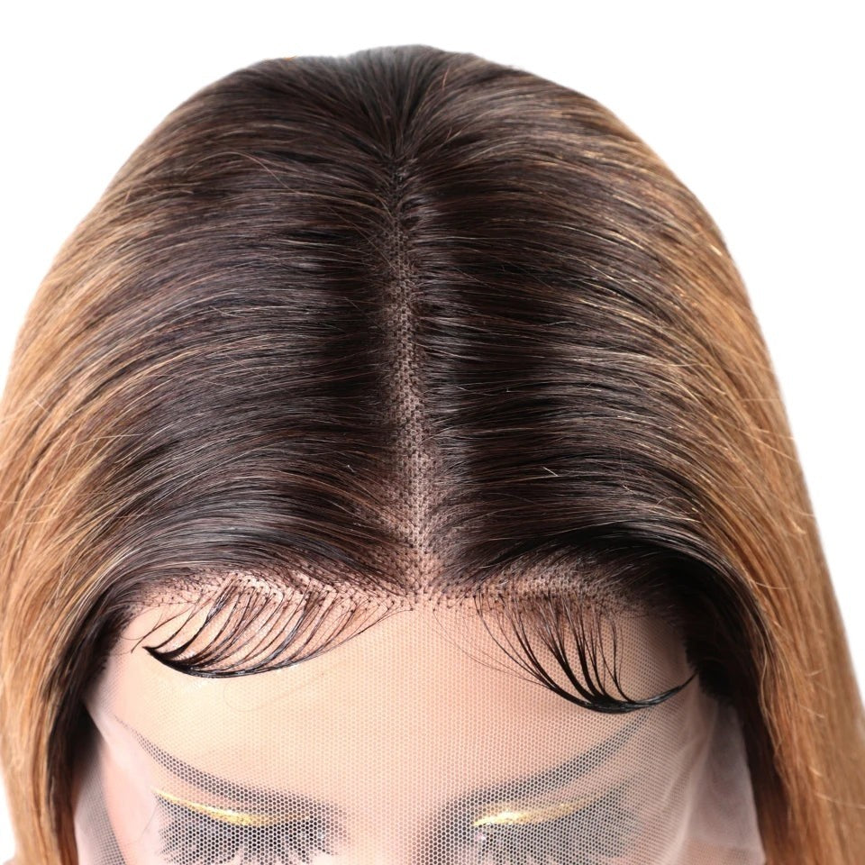RitzWigs honey blonde straight bob human hair lace front wig with transparent lace part