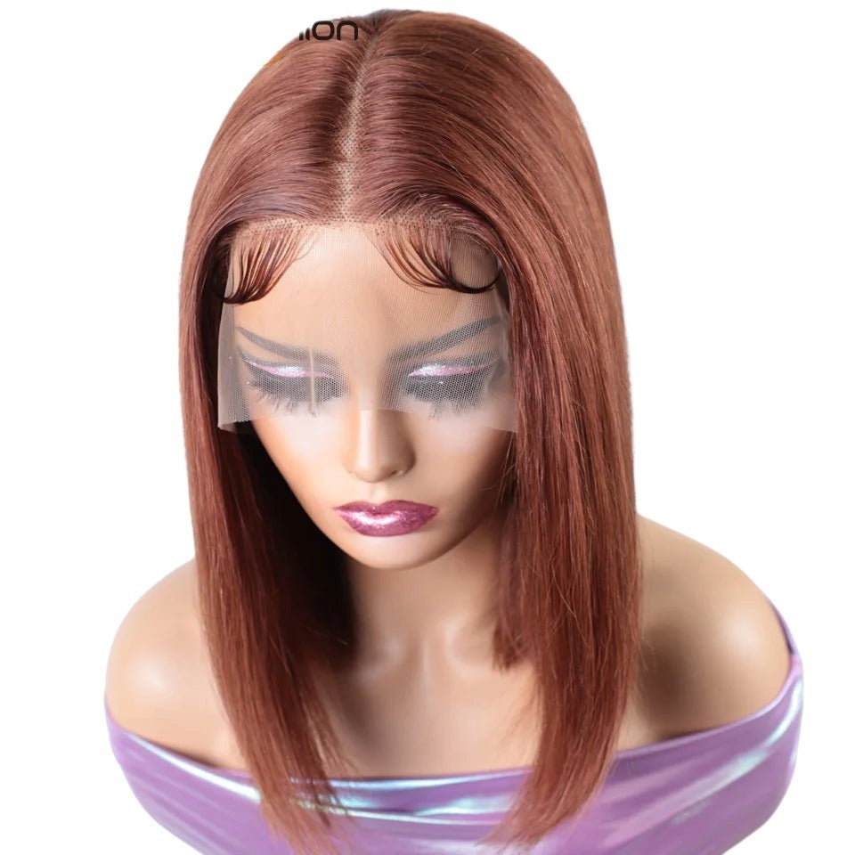 RitzWigs honey blonde straight bob human hair lace front wig on a mannequin head with transparent lace