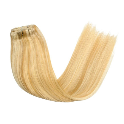 RitzWigs honey blonde straight human hair clip-in extensions with highlighted P27/613 colour tones