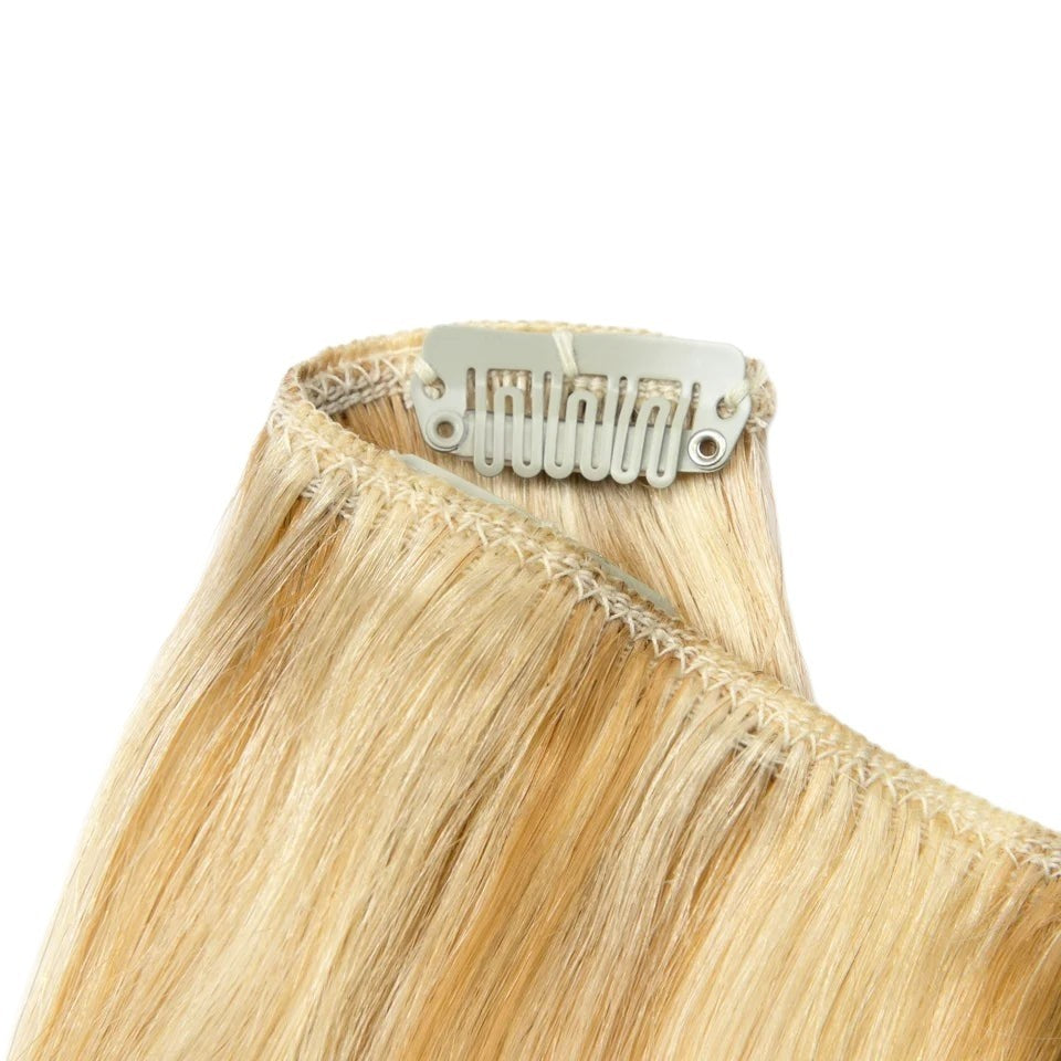 RitzWigs honey blonde straight human hair clip-in extension set with secure metal clips