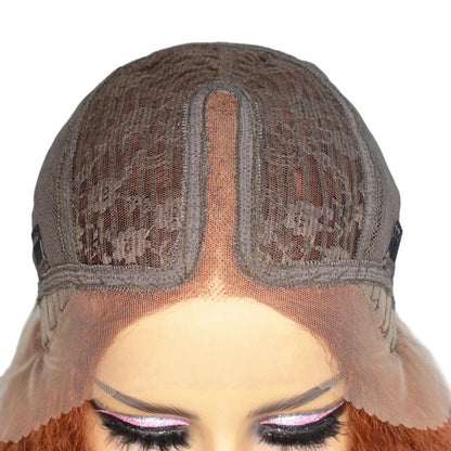 RitzWigs human hair lace wig cap construction with transparent Swiss lace and middle part detail on a mannequin head