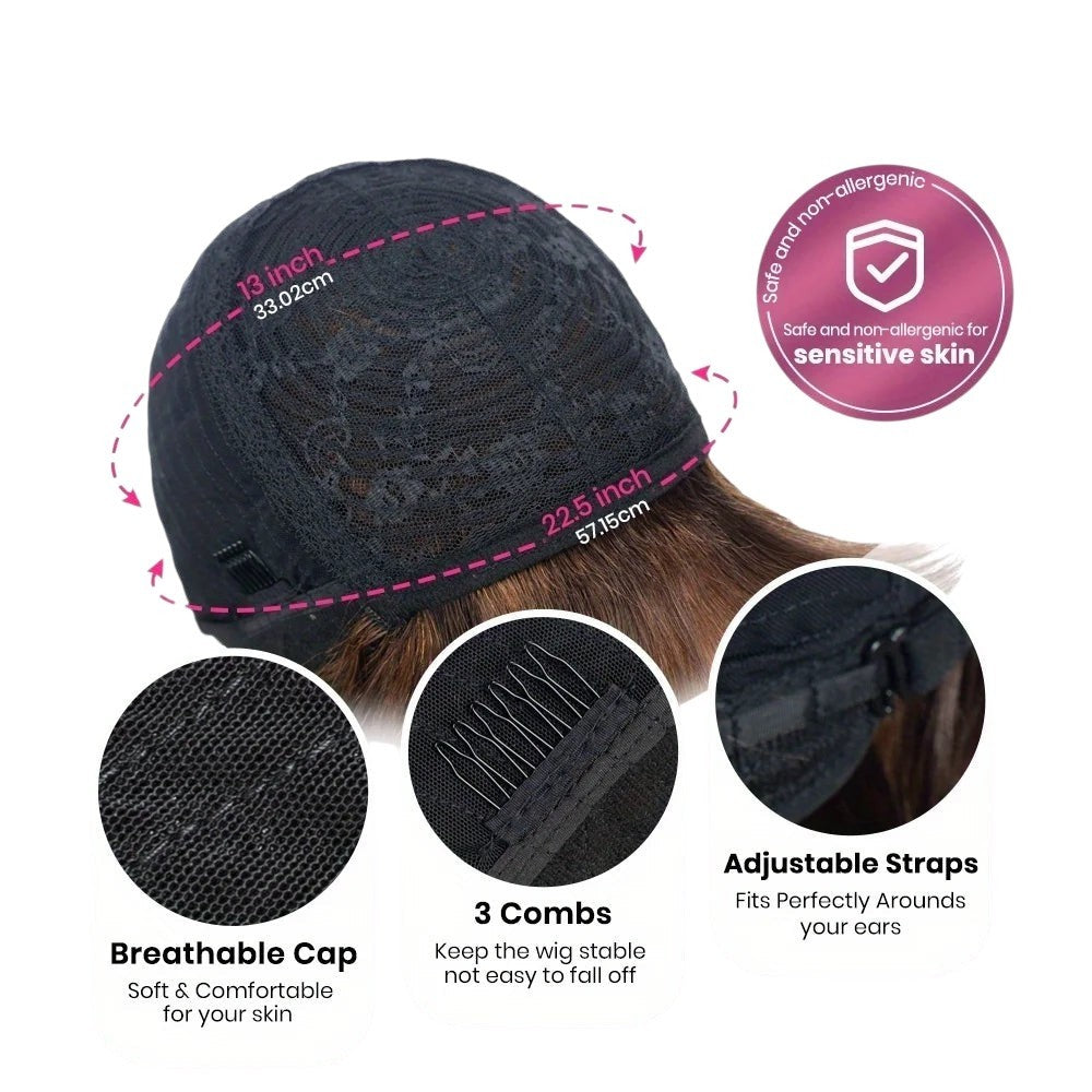 RitzWigs human hair wig cap interior showing breathable mesh, adjustable straps, and secure combs for comfortable fit