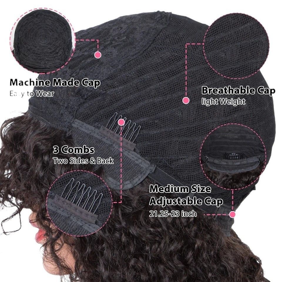 RitzWigs jerry curly human hair wig cap construction showing machine-made breathable mesh with adjustable straps