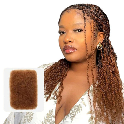 RitzWigs model wearing 22-inch #30 light brown kinky curly afro bulk human hair extensions for braiding