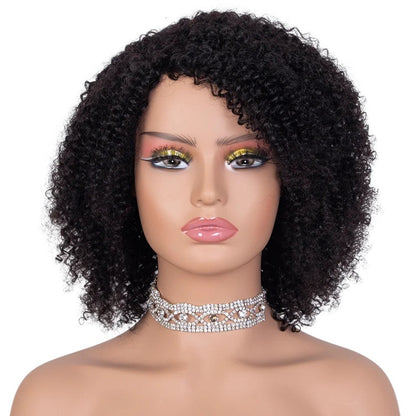 RitzWigs short kinky curly human hair bob wig with bangs on a mannequin head