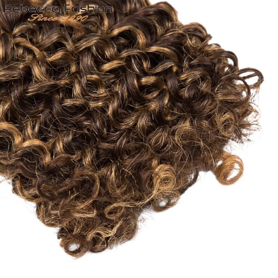 RitzWigs 6-inch kinky curly human hair bundles in P4/27 highlight brown and blonde Remy hair weave extensions