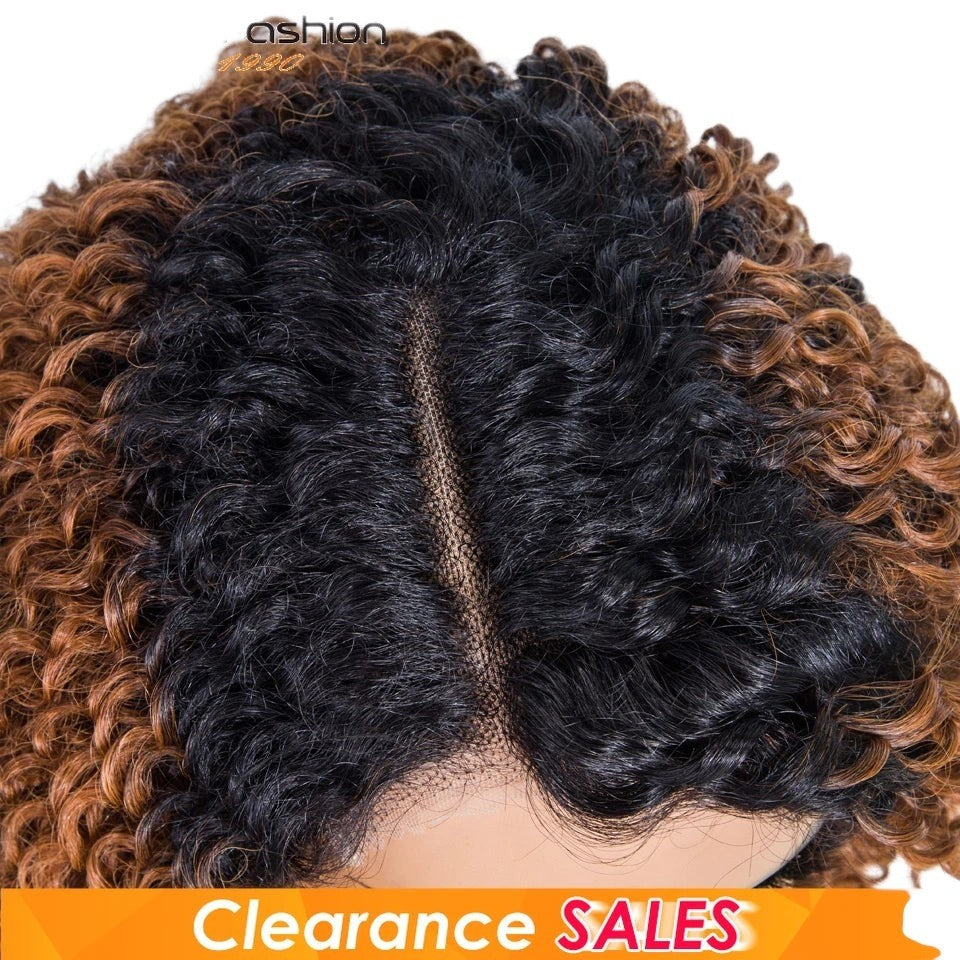 RitzWigs kinky curly human hair bob wig with a natural side part and transparent lace base