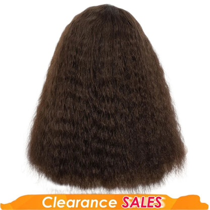 RitzWigs 14 inch kinky straight bob human hair wig in natural brown with a side part and transparent lace base