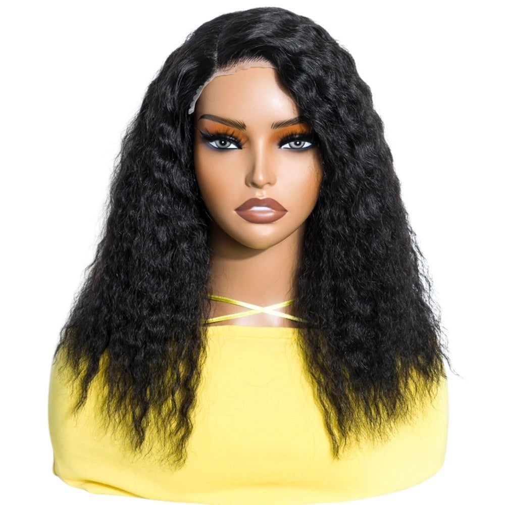 RitzWigs 14-inch kinky straight human hair bob wig with transparent lace and side part on a mannequin head