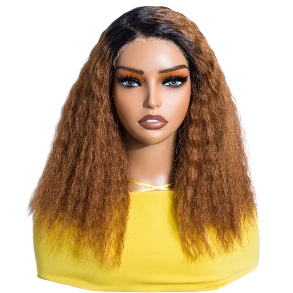 RitzWigs 14-inch kinky straight bob human hair wig with a natural brown ombre colour and transparent lace front