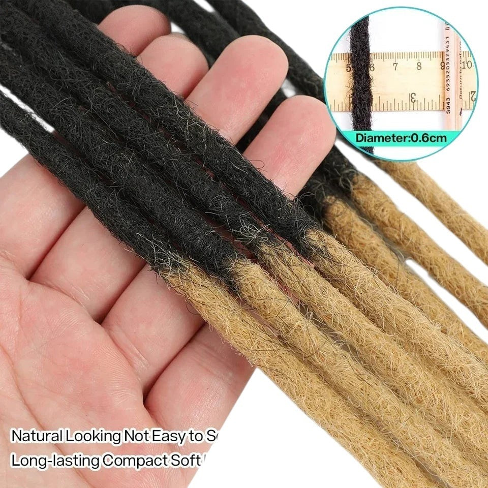 RitzWigs kinky straight human hair dreadlock extensions with a black and blonde ombre design and 0.6cm diameter