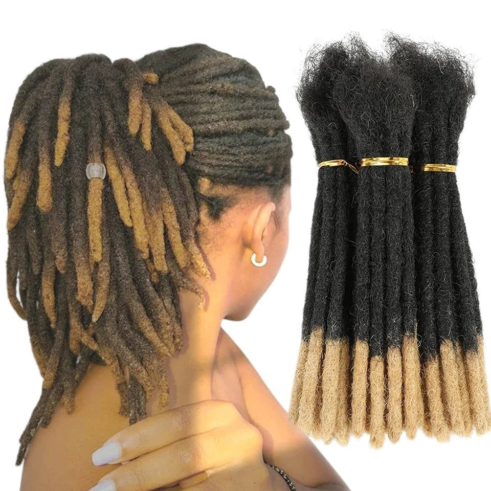 RitzWigs kinky straight human hair dreadlock extensions with black and blonde ombre colour for crochet braiding