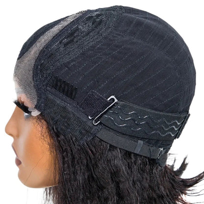 RitzWigs kinky straight human hair lace wig cap interior showing adjustable straps and transparent Swiss lace