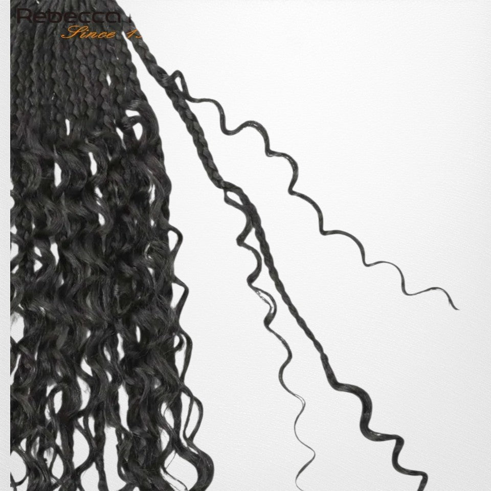 RitzWigs natural black knotless crochet boho goddess locs with curly human hair ends and pre-looped box braids