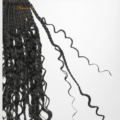 RitzWigs natural black knotless crochet boho goddess locs with curly human hair ends and pre-looped box braids