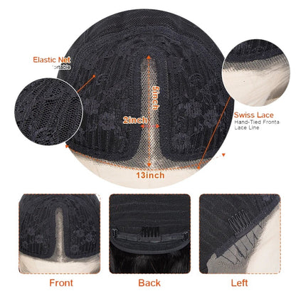 RitzWigs human hair wig cap construction featuring 13x5 inch Swiss lace frontal with elastic breathable net interior