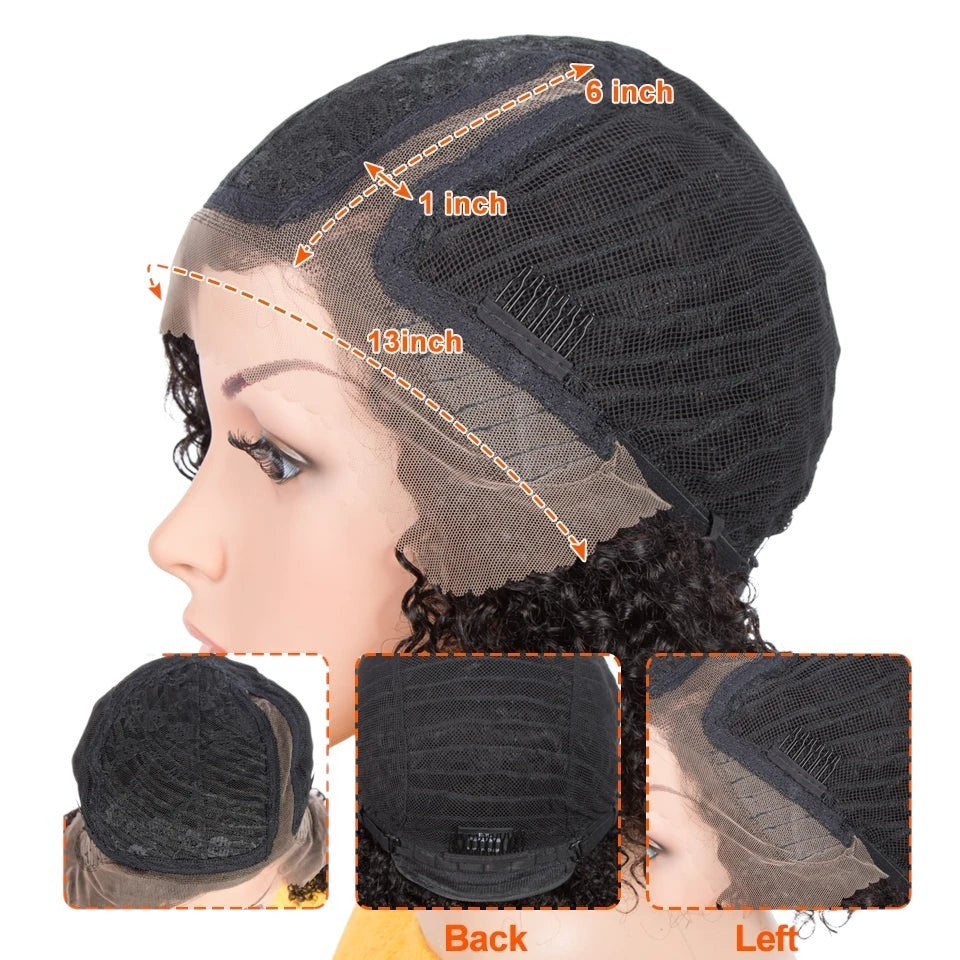 RitzWigs lace front wig cap construction showing 13x1 inch transparent lace, adjustable straps, and inner mesh lining.