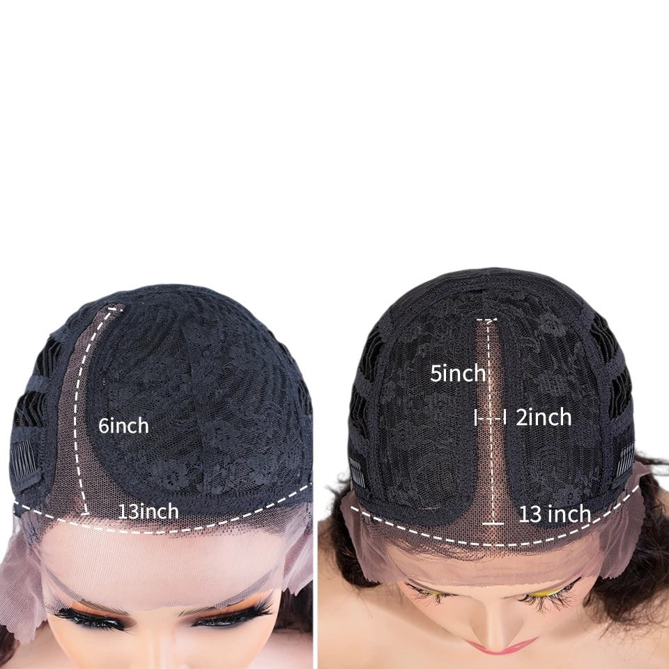 RitzWigs Rebecca Youth 13x6x1 lace front wig cap construction showing side and middle part options on mannequin heads
