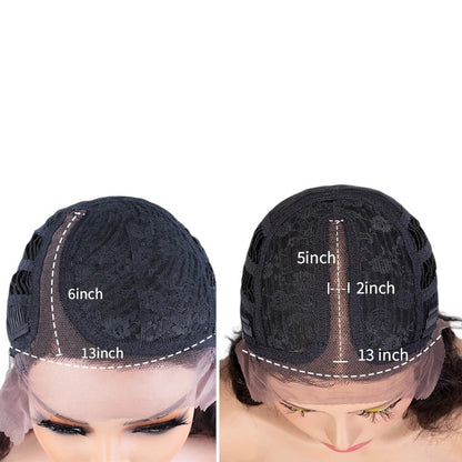 RitzWigs Rebecca Youth 13x6x1 lace front wig cap construction showing side and middle part options on mannequin heads
