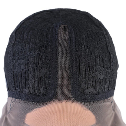 RitzWigs black human hair wig cap interior featuring transparent Swiss lace front and breathable mesh construction