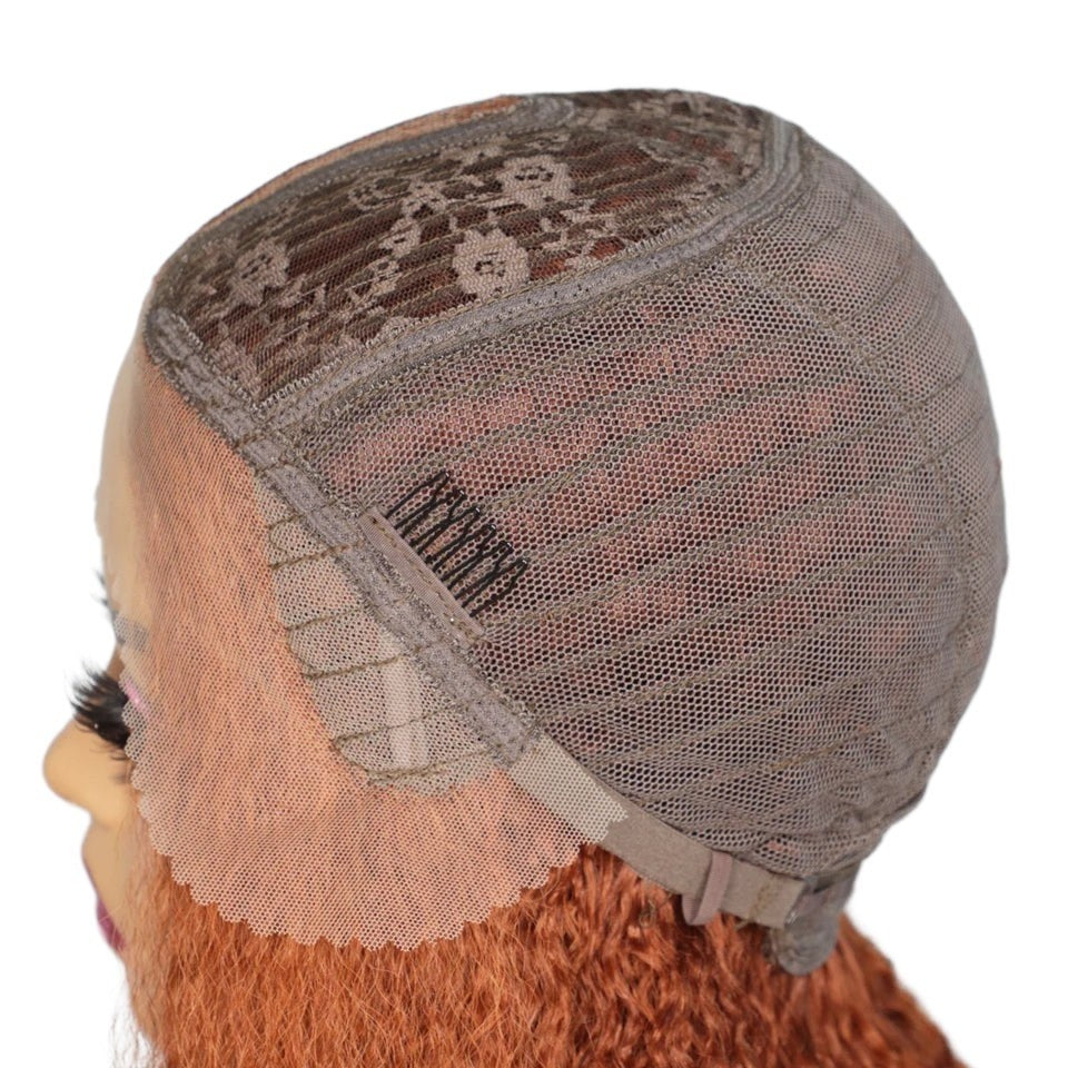 RitzWigs human hair lace front wig cap construction showing transparent Swiss lace and adjustable straps