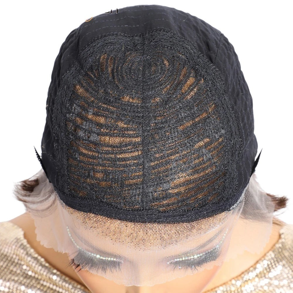 RitzWigs human hair lace front wig cap construction showing Swiss lace and machine-made back