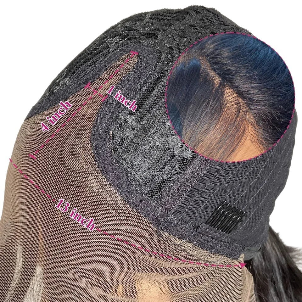 RitzWigs Swiss lace wig cap construction showing 13x4 inch transparent lace area and detailed hair parting