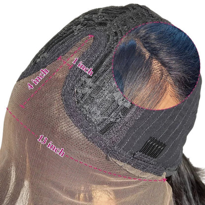 RitzWigs Swiss lace wig cap construction showing 13x4 inch transparent lace area and detailed hair parting