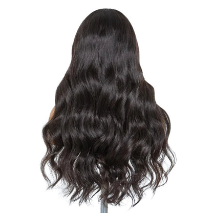 RitzWigs long wavy human hair wig in natural black colour shown from the back on a mannequin head