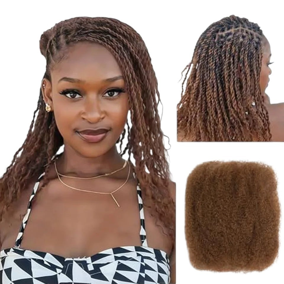 RitzWigs mixed brown afro kinky human hair bulk for dreadlock extensions and mini twist braiding styles