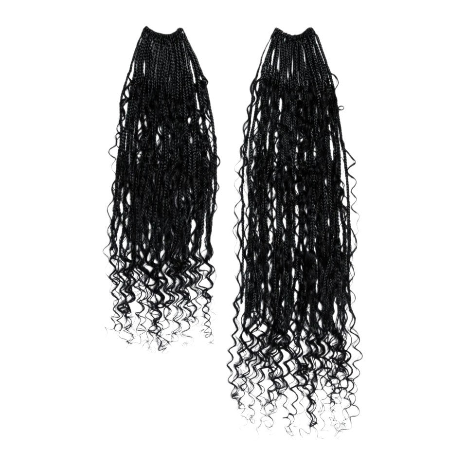 RitzWigs natural black curly boho locs crochet hair extensions in 18 and 24 inch lengths with pre-looped ends.
