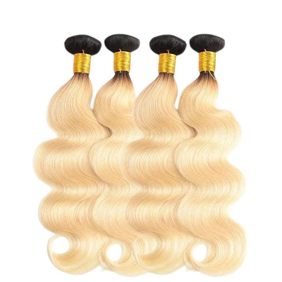 RitzWigs Rebecca fashion ombre blonde body wave Brazilian Remy human hair bundles with dark roots