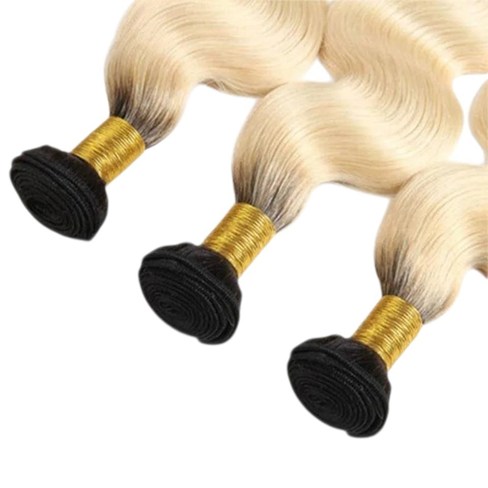 RitzWigs ombre Brazilian body wave human hair bundles with dark roots and blonde ends