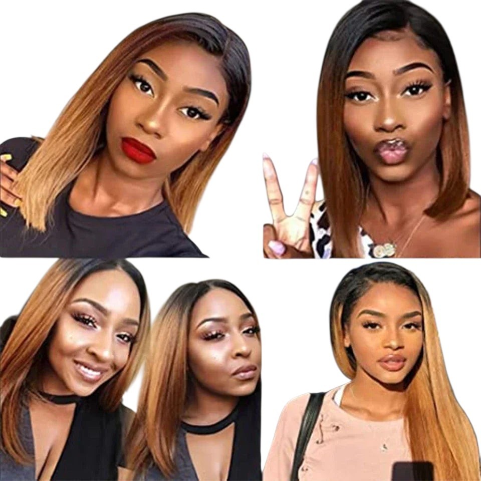 RitzWigs ombre brown straight human hair lace front wig worn by various women showing different styling options