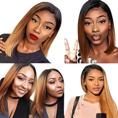 RitzWigs 16 inch straight ombre brown human hair lace wig with baby hair worn by models in various urban settings