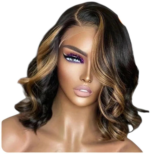 RitzWigs ombre highlight body wave bob wig on a mannequin with pre-plucked transparent lace frontal