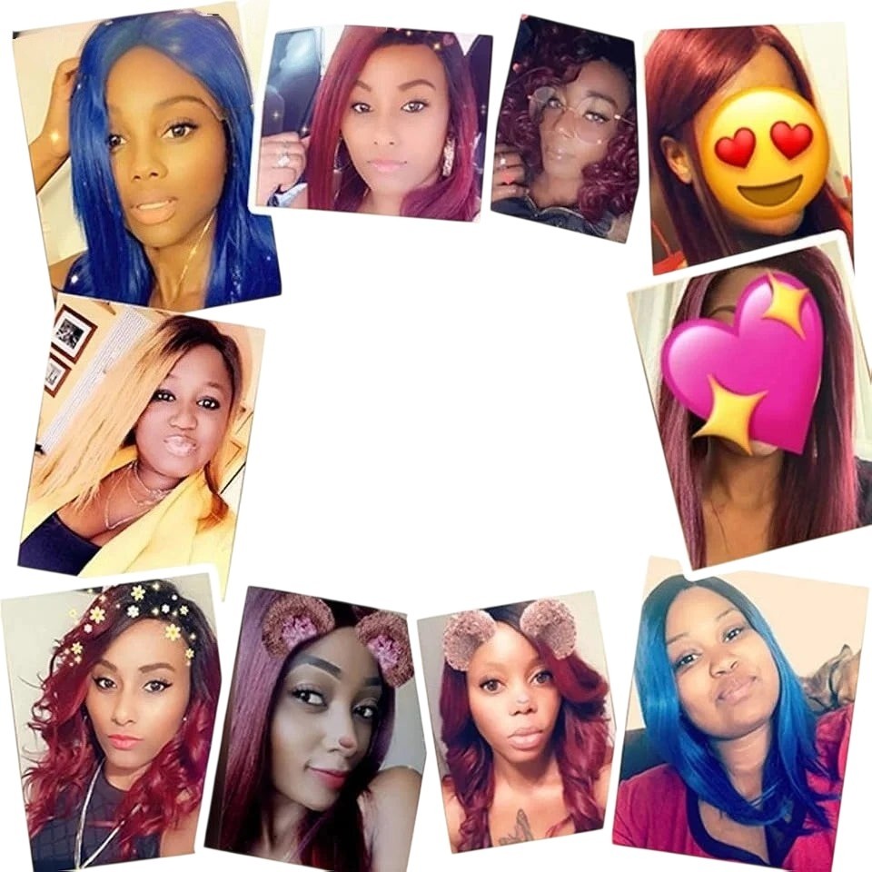 RitzWigs collage of women wearing various straight and wavy ombre human hair lace front wigs in different colours