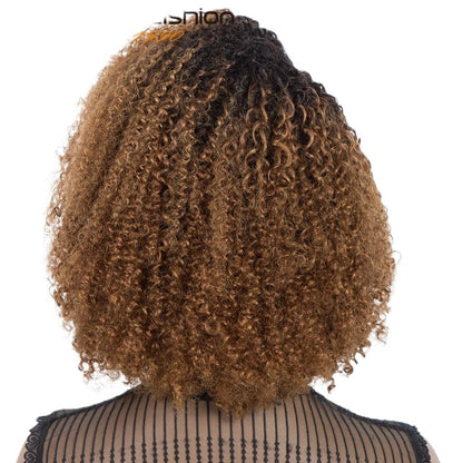 RitzWigs ombre T1B/30 kinky curly human hair bob wig with tight curls and a natural volume, back view.