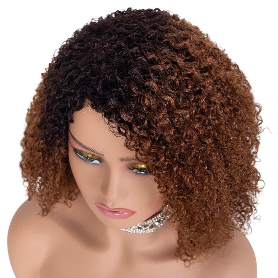 RitzWigs ombre kinky curly human hair bob wig with bangs on a mannequin head