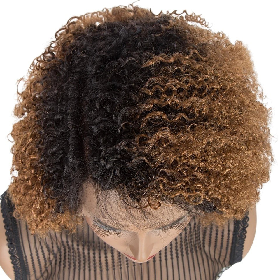 RitzWigs ombre T1B/30 kinky curly human hair lace front bob wig with a natural pre-plucked hairline