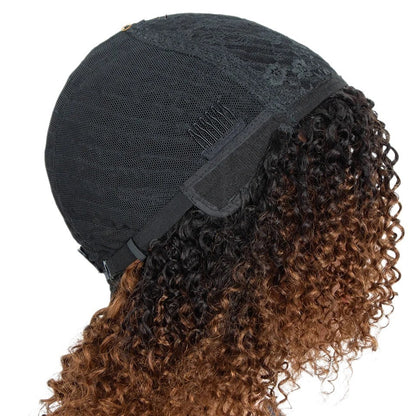 RitzWigs ombre kinky curly human hair wig cap interior showing adjustable straps and breathable lace construction